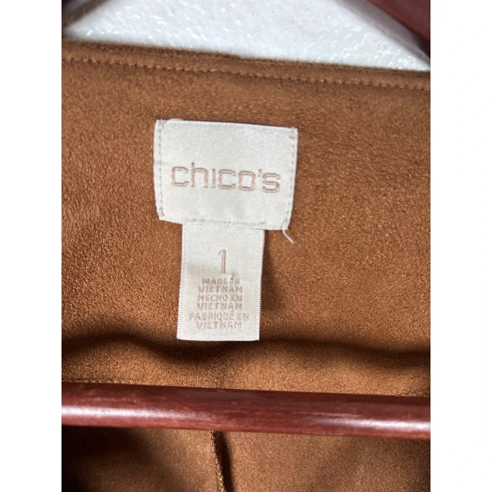 Chico's‎ Women's 1 Brown Suede Angled Asymmetrical Tunic Top Short Sleeve Medium - Picture 5 of 7
